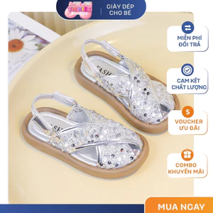 Sandal Bé Gái Quai Chéo Đính Kim Sa Cao Cấp - Giày Hè Bé Gái Phong Cách Hàn Quốc Điệu Đà (Bạc/Đen) TH Kids