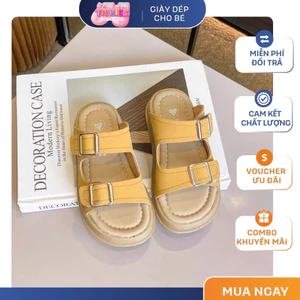 Dép Lê Trẻ Em Nữ Hai Khóa Kim Loại Màu Vàng Mustard, Dép Đi Chơi Cho Bé Siêu Nhẹ Siêu Êm TH Kids