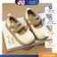 Giày Búp Bê Bé Gái Đế Mềm Chống Trượt Da Mềm Chần Ô Vuông Quai Kép Buckle Nâu Trắng Thời Trang TH Kids