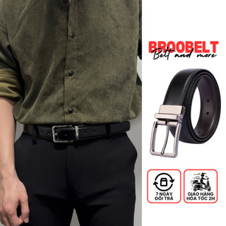 Thắt lưng nam mặt xoay cao cấp, dây nịt nam Broobelt đi học, đi làm bản 3.3cm bằng da thật TL61