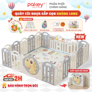 Quây Cũi Nhựa Gấp Gọn PAKEY - TẶNG Thảm + Bóng + Giỏ + Bóng Rổ, Quây Nhà Banh Chính Hãng An Toàn Cho Bé