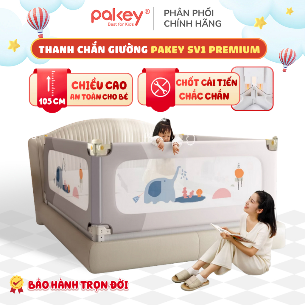 Thanh Chắn Giường Pakey Premium SV1 Cao Cấp, Cải Tiến Chốt Khoá Trên Dưới Chống Xê Dịch, Mẫu Mới Nhất 2026