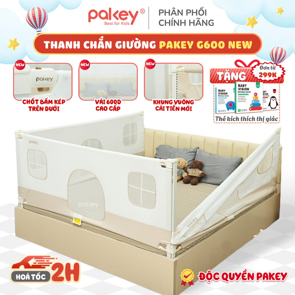 [HỎA TỐC] Thanh Chắn Giường Cho Bé Pakey G600, Mẫu Mới Vải 600D Cao Cấp, Khung Vuông Dày Dặn Nâng Hạ 100% Bằng 1 Bên