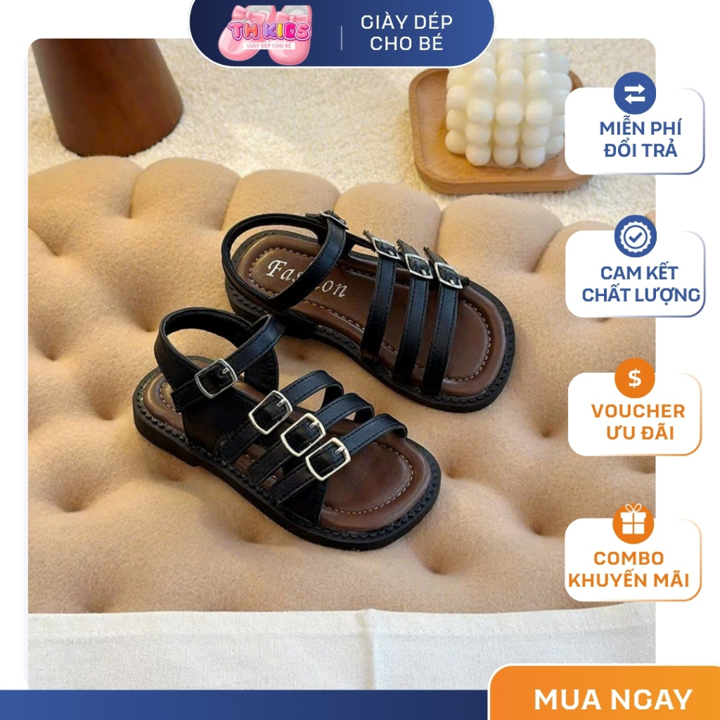 [M093] Dép Sandal Bé Gái, Dép Quai Hậu Cho Bé, Giày Đế Bệt Quai Dán Tiện Lợi Da Mềm Đi Chơi Đi Học TH Kids