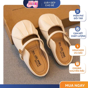 Giày Búp Bê Bé Gái Cao Cấp, Giày Sục Da Mềm Kiểu Dáng Xếp Ly Quai Ngang Sang Chảnh Cho Bé Đi Chơi, Đi Học TH Kids