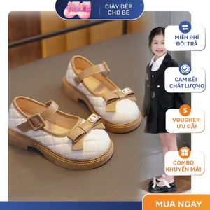 Giày Búp Bê Bé Gái Quai Ngang Da Mềm Họa Tiết Trần Trám Đính Nơ Xinh Xắn Phong Cách Hàn Quốc Cao Cấp TH Kids