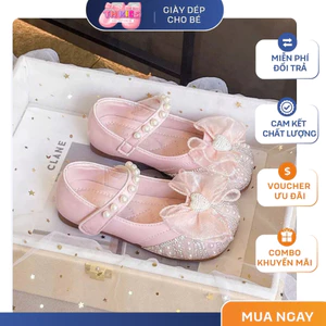 Giày Búp Bê Bé Gái Gắn Nơ Đính Kim Sa Lấp Lánh, Giày Bé Gái 2-12 Tuổi Kiểu Công Chúa Mềm Êm TH Kids