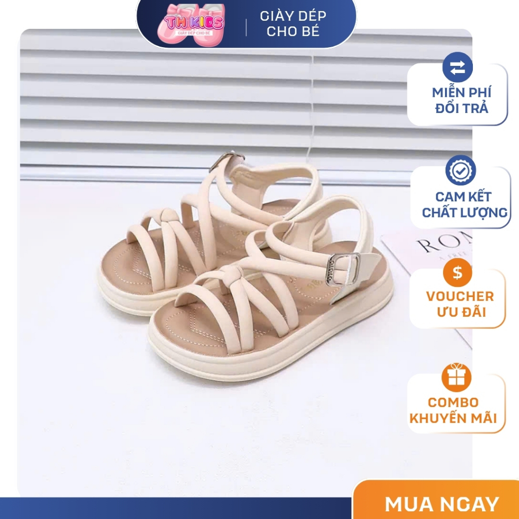 [M078] Dép Sandal Quai Dây Cho Bé Gái, Dép Quai Hậu Bé Gái Đế Mềm Êm Chống Trơn Trượt, Dép Cho Bé Đi Học Đi Chơi TH Kids