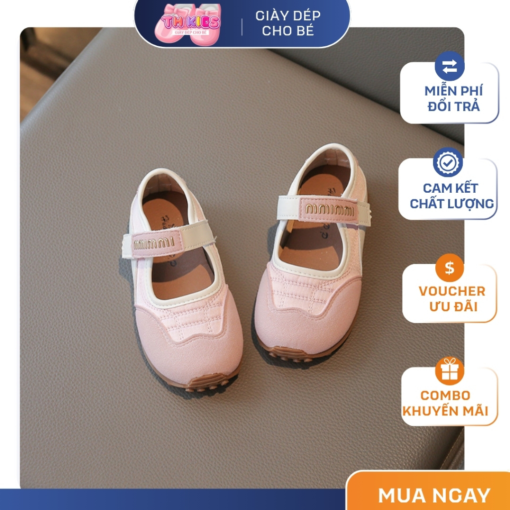 [M132] Giày Mary Jane Bé Gái Quai Dán MiMi - Giày Búp Bê Thể Thao Cao Cấp Siêu Êm Chống Trơn Trượt (Màu Hồng, Kem)