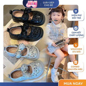 Giày Búp Bê Bé Gái Đính Kim Sa Lấp Lánh Đính Nơ To - Giày Công Chúa Sang Chảnh Cho Bé Đi Tiệc, Biểu Diễn