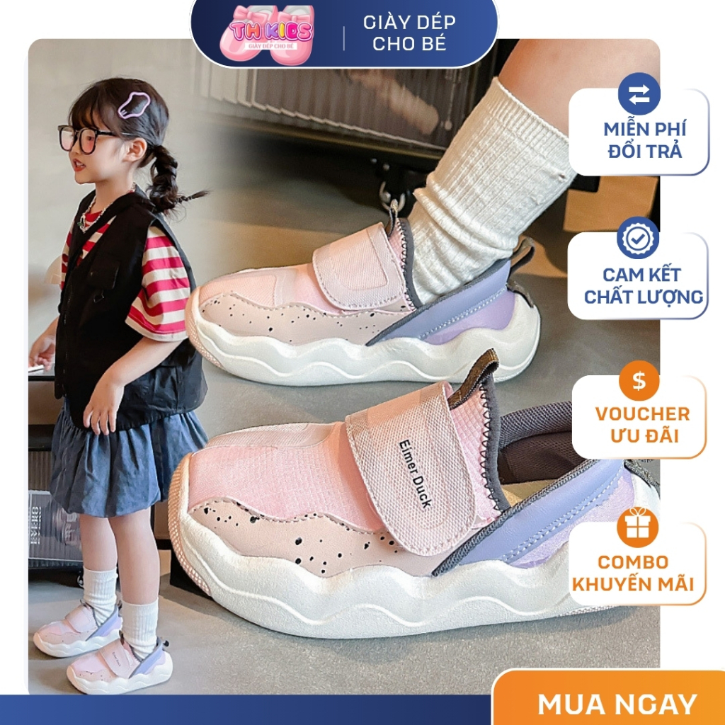 [M149] Giày Thể Thao Bé Gái - Giày Lười Quai Dán Cao Cấp, Đế Chống Trơn Trượt, Phong Cách Hàn Quốc (Màu Hồng Tím)