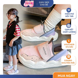Giày Thể Thao Bé Gái - Giày Lười Quai Dán Cao Cấp, Đế Chống Trơn Trượt, Phong Cách Hàn Quốc (Màu Hồng Tím)