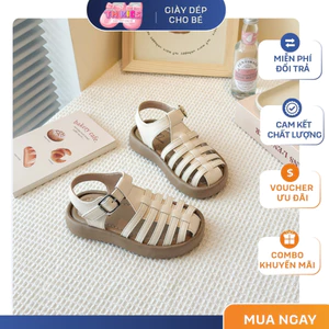 Giày Sandal Chiến Binh Bé Gái Phong Cách Hàn Quốc - Sandal Rọ Da Mềm Đế Êm Chống Trơn Trượt Cho Bé (Màu Kem)