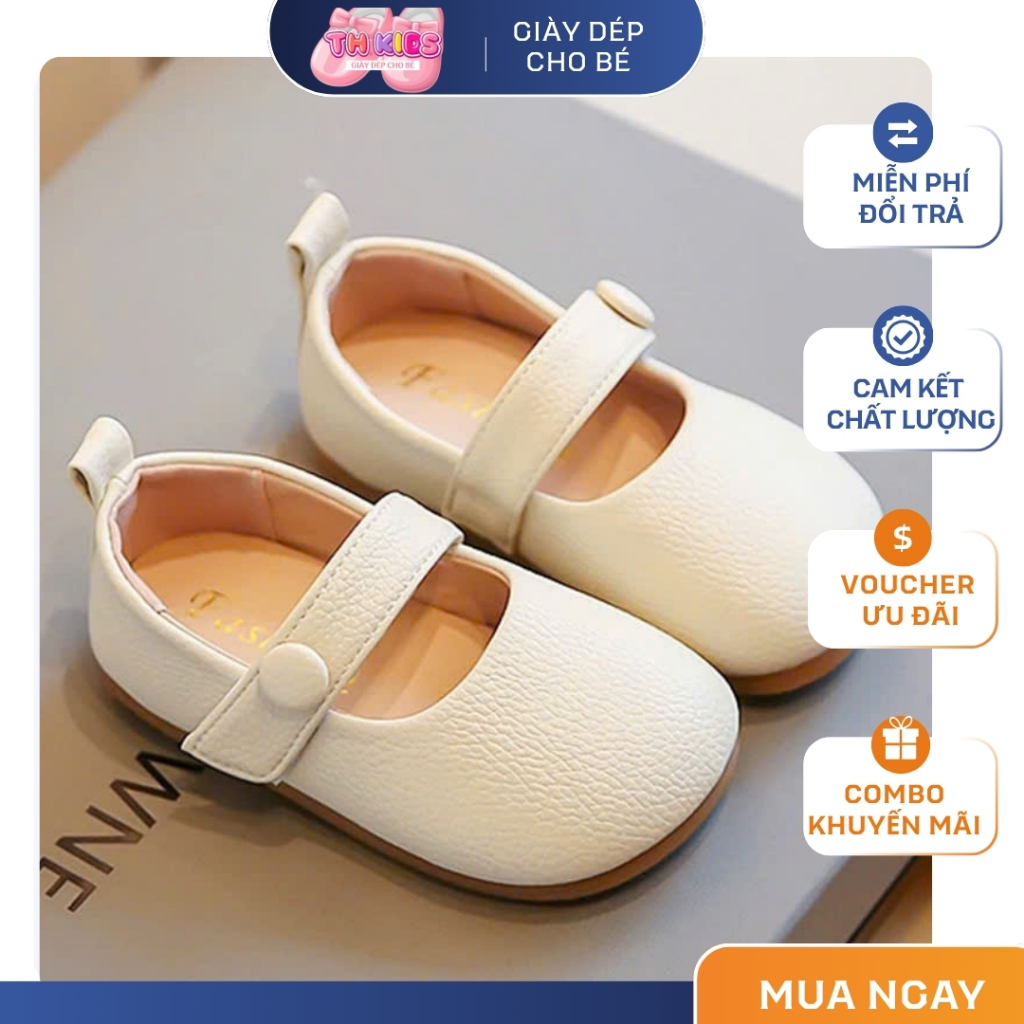 [M021] Giày Búp Bê Da Đế Mềm Siêu Nhẹ Quai Dán, Giày Tập Đi Cho Bé, Giày Da Mùa Thu Đông Phiên Bản Mới TH Kids