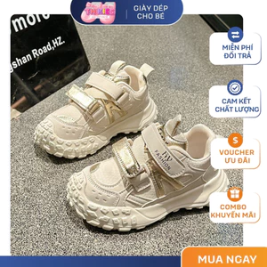 Giày Sneaker Trẻ Em Cao Cấp, Giày Thể Thao Bé Gái Trắng Ánh Kim, Đế Cao Su Chống Trượt, Quai Dán Tiện Lợi