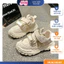 Giày Sneaker Trẻ Em Cao Cấp, Giày Thể Thao Bé Gái Trắng Ánh Kim, Đế Cao Su Chống Trượt, Quai Dán Tiện Lợi