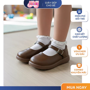 Giày Da Bé Gái Kiểu Dáng Hàn Quốc Đế Chống Trơn Trượt, Giày Búp Bê Trẻ Em Từ 3-10 Tuổi Màu Đen, Nâu TH Kids