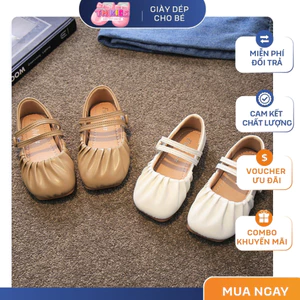 Giày Búp Bê Bé Gái Mũi Nhún Xếp Ly Da Mềm Êm Chân Quai Dán Dễ Mang Đi Học Đi Chơi Thoải Mái TH Kids