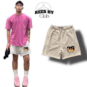 Quần Short Ngắn Trên Gối Ngọn Lửa In Hình Số Xe Đua Keeshy Phong Cách Đường Phố Chất Nỉ Cao Cấp