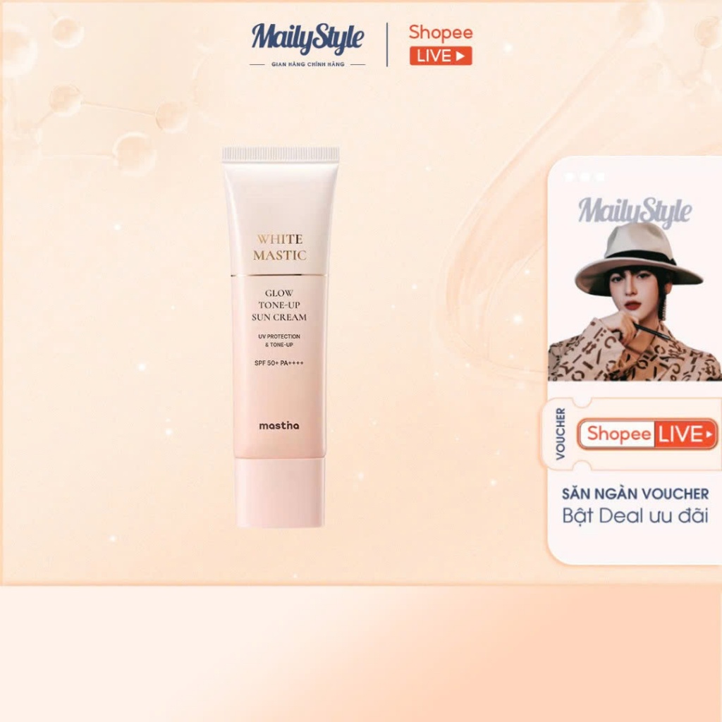 C36_Kem chống nắng vật lý lai hoá học nâng tone căng bóng Mastina White Mastic Glow Tone-up Sun Cream SPF 50+ PA++++