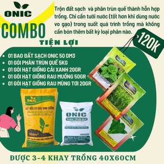 1 Đất sạch 50dm3, 1 Phân trùn 5kg, 1 giống cải xanh 20g, 1 giống mồng tơi 20g,1 giống rau muống 50g