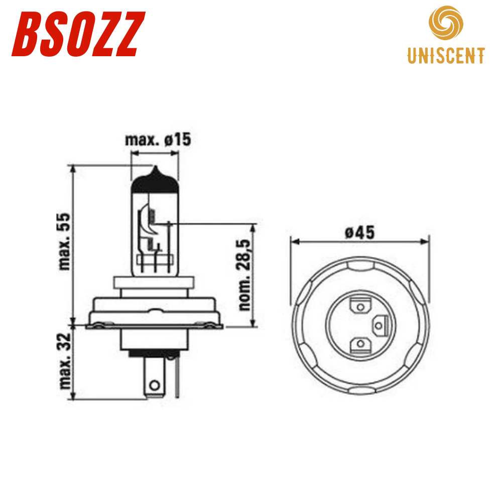 Bóng Đèn Halogen PX43T-12V-55/60W Piaggio Liberty-GTS-Vespa S (08–16)- BSOZZ Made In Thailand