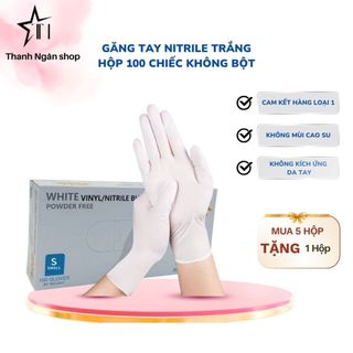 Găng tay y tế NITRILE màu trắng bao tay sử dụng 1 lần không mùi ôm sát co giãn thuận tiện cho làm bếp, làm đẹp sửa chữa