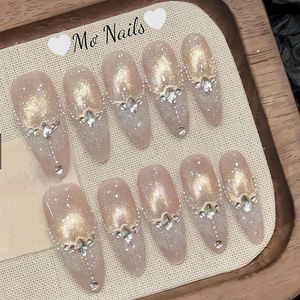 Nail Box Thiết Kế Móng Úp, Mong Giả Mắt Mèo Kim Cương Vàng Charm Dây Sang Chảnh Chụp Kỉ Yếu M45