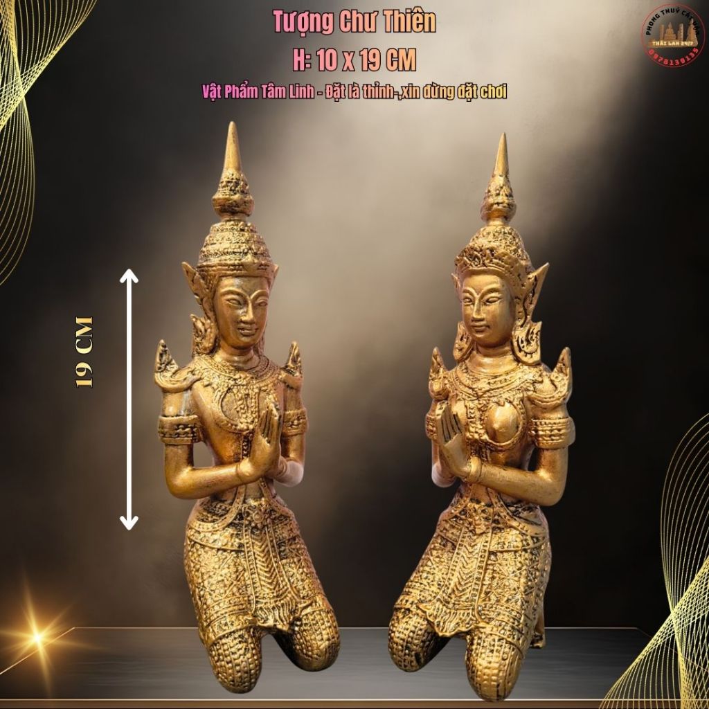 Tượng Decor Trang Trí Kệ Gỗ Mẫu Đôi Chư Thiên Tinh Xảo 19cm