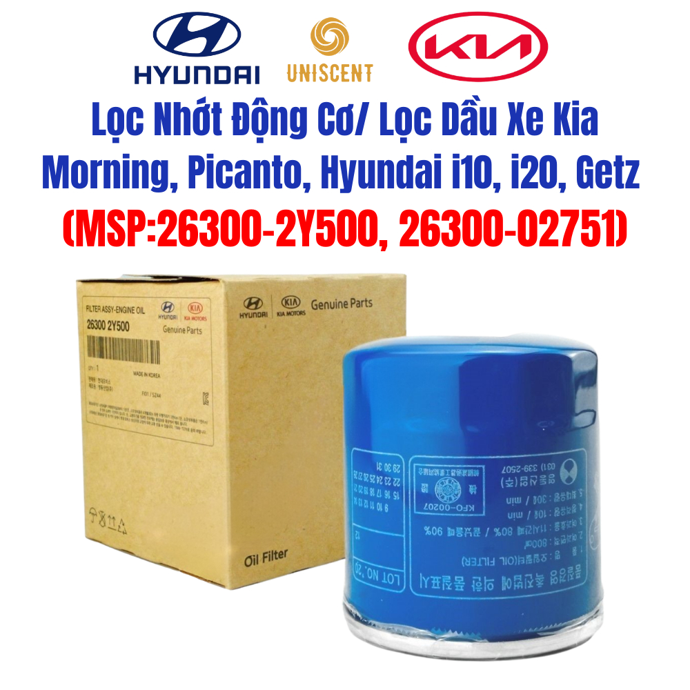 Lọc Nhớt Động Cơ Kia Morning/Rio/Picanto/ i10/ Accent/ i20/Getz (Mã:263002Y500, 2630002751)