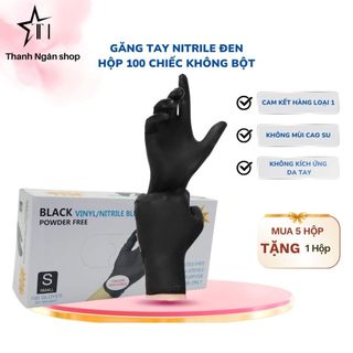 Găng tay cao su đen NITRILE không bột, không kích da, không mùi, siêu dai hộp 100 chiếc
