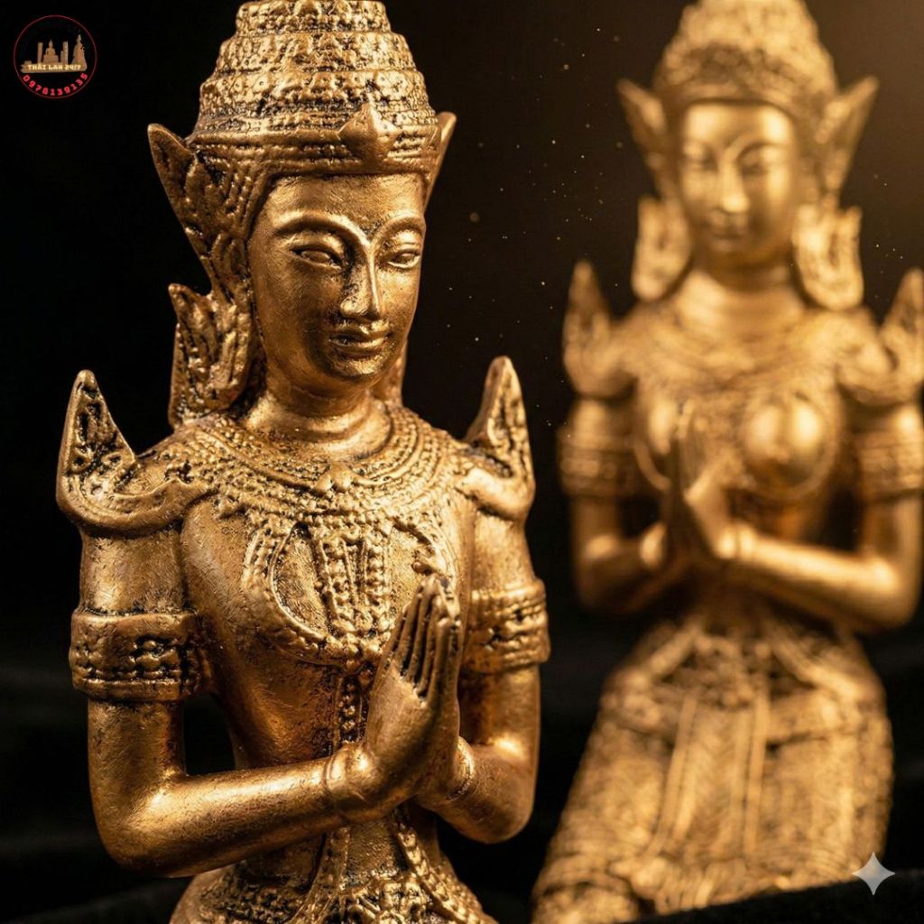 Tượng Decor Trang Trí Kệ Gỗ Mẫu Đôi Chư Thiên Tinh Xảo 19cm