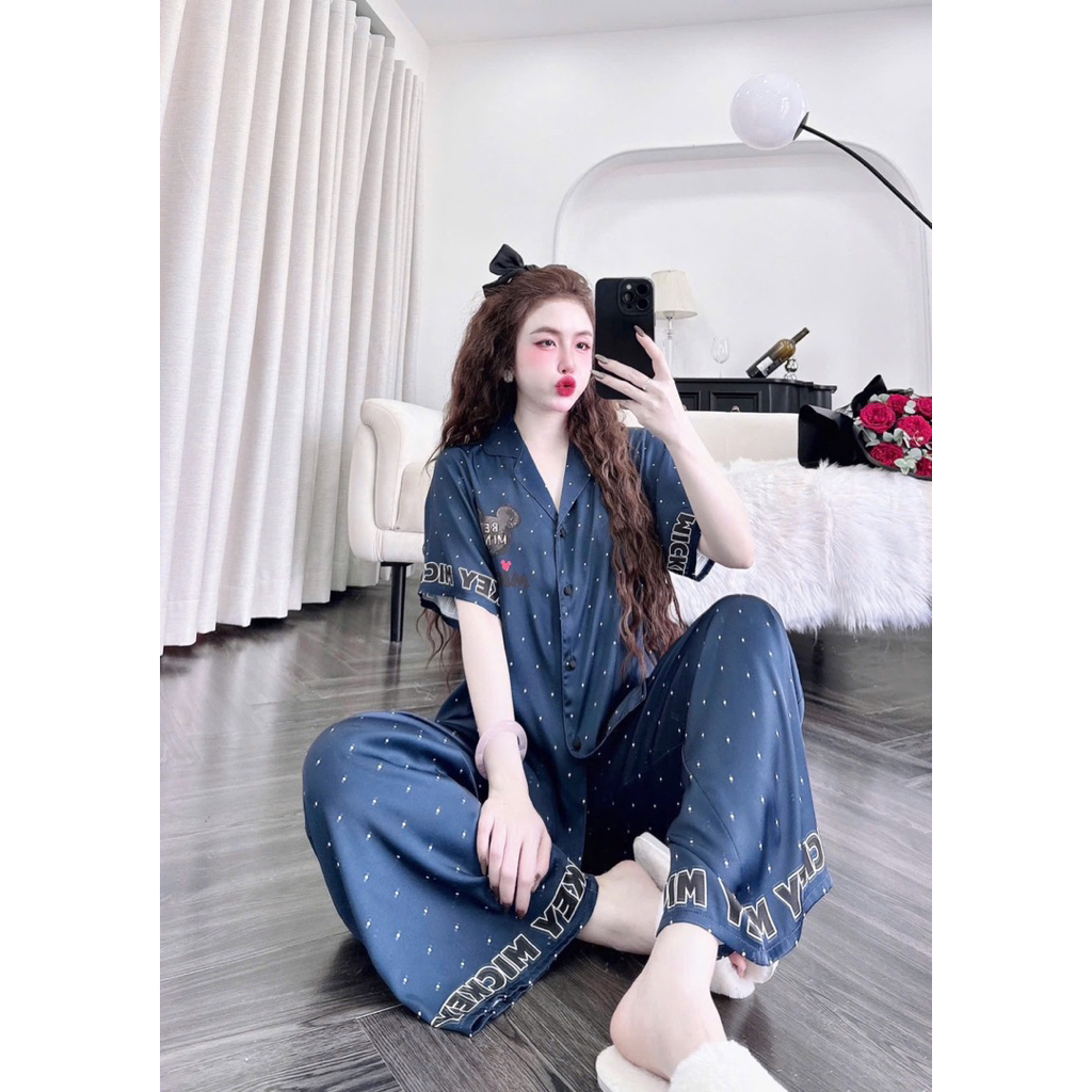 45-65kg Bộ ngủ set pijama TAY NGẮN hoạ tiết lụa LATIN Sang phom QC mềm mịn mát
