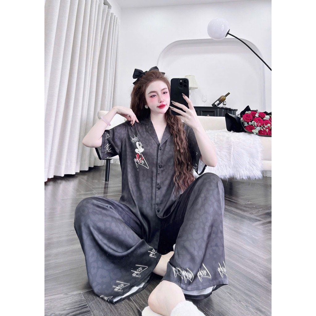 45-65kg Bộ ngủ set pijama TAY NGẮN hoạ tiết lụa LATIN Sang phom QC mềm mịn mát
