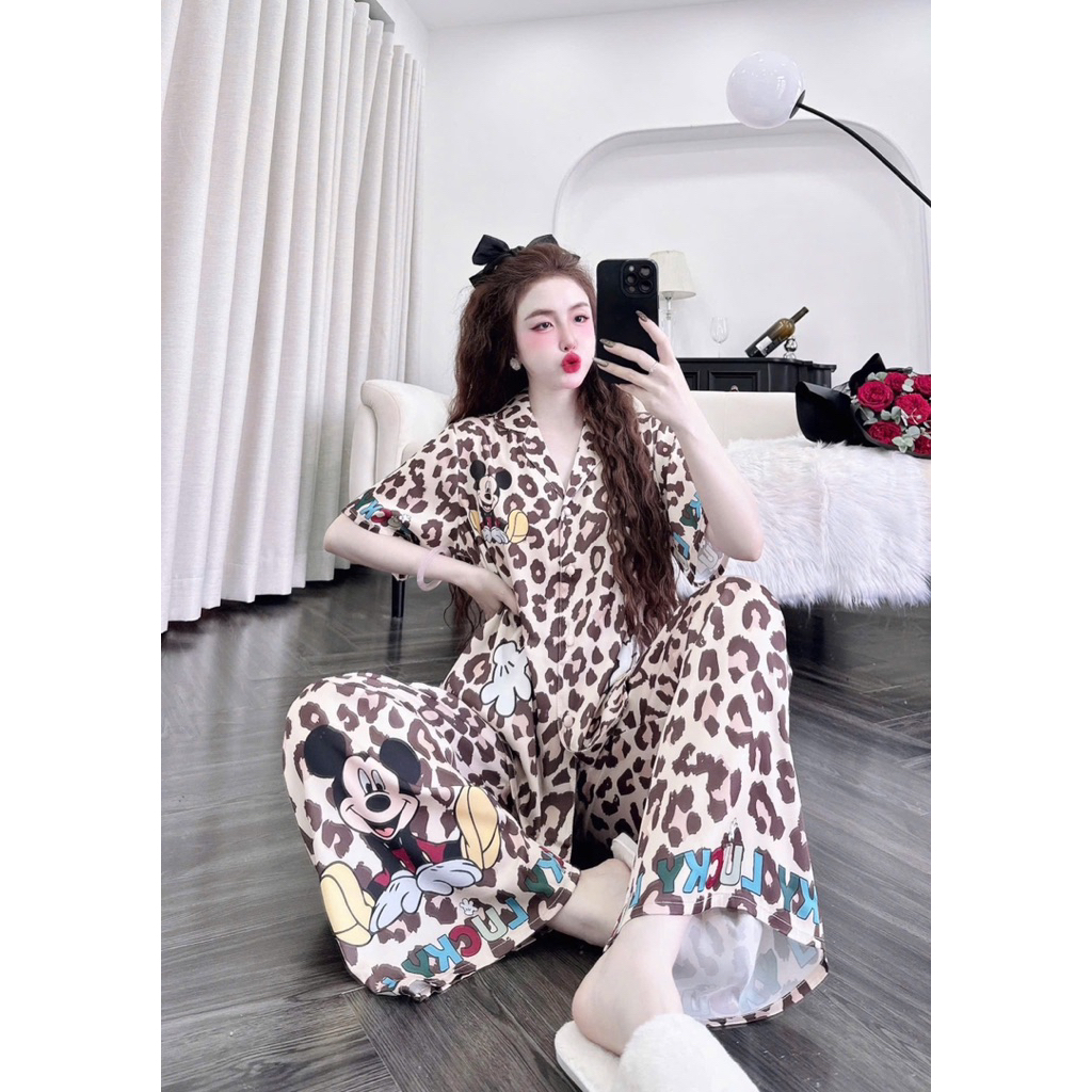 45-65kg Bộ ngủ set pijama TAY NGẮN hoạ tiết lụa LATIN Sang phom QC mềm mịn mát