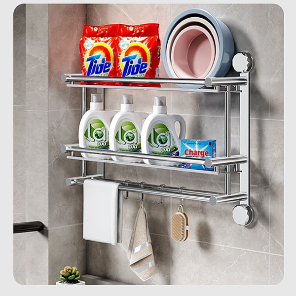 Kệ treo tường đa năng inox 2 tầng 3 tầng, giá treo khăn, kệ để đồ nhà tắm SH0060 không khoan đục