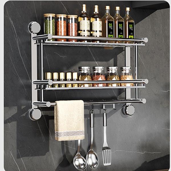 Kệ treo tường đa năng inox 2 tầng 3 tầng, giá treo khăn, kệ để đồ nhà tắm SH0060 không khoan đục