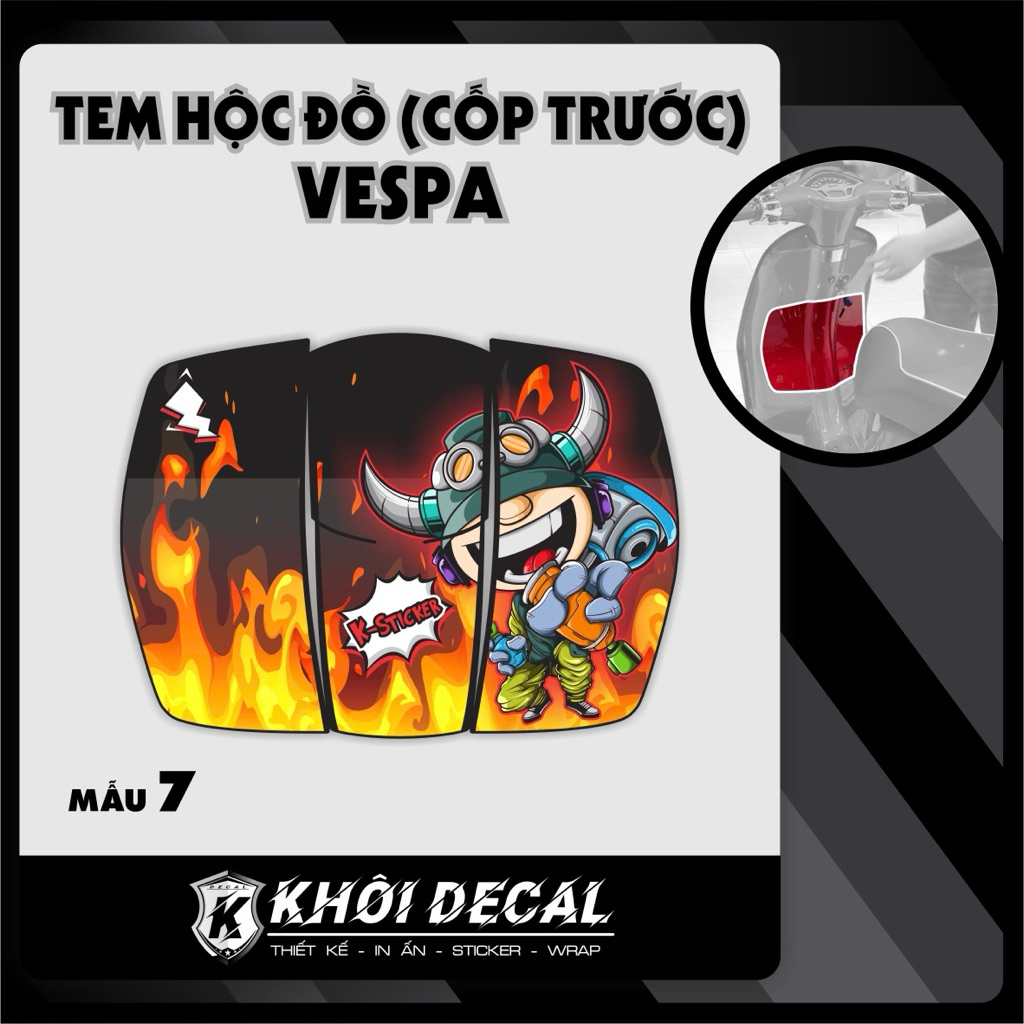 Tem dán nắp cốp(hộc trước)Vespa Sprint,Primavera,TFT 2015-2025…decal cao cấp