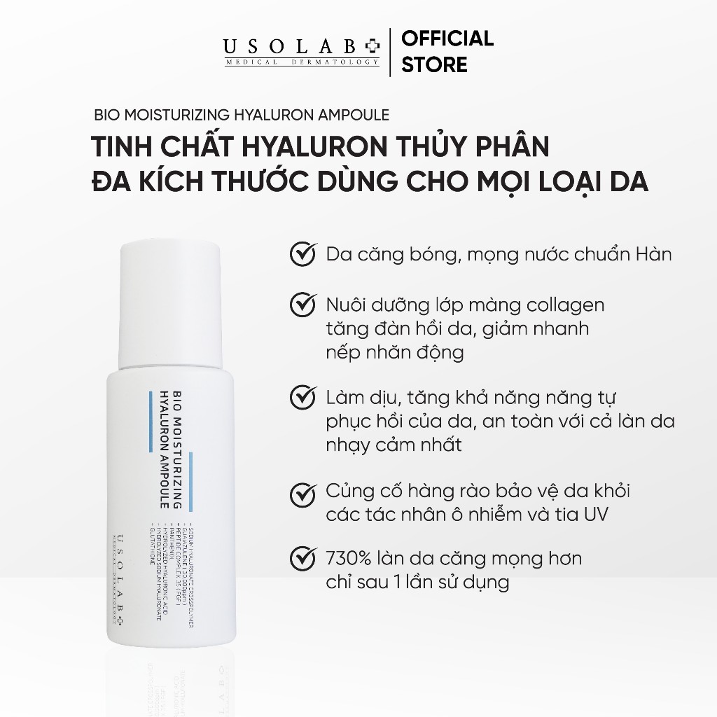 Serum HA USOLAB - Bio Moisturizing Hyaluron Ampoule - Tinh chất căng bóng HA thủy phân 50ml