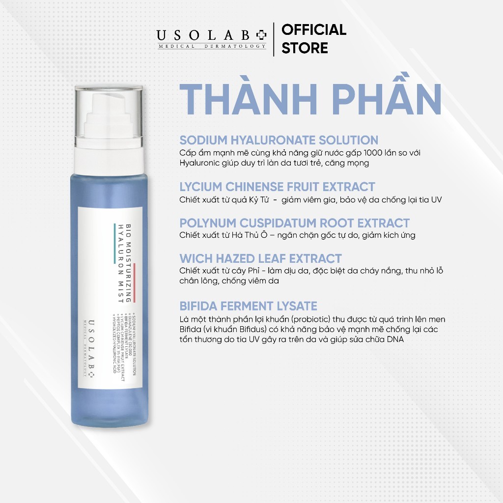 Xịt khoáng cấp ẩm Bio Moisturizing Hyaluron Mist USOLAB Giảm dầu ngừa mụn & làm sạch sâu cho mọi loại da 150ml