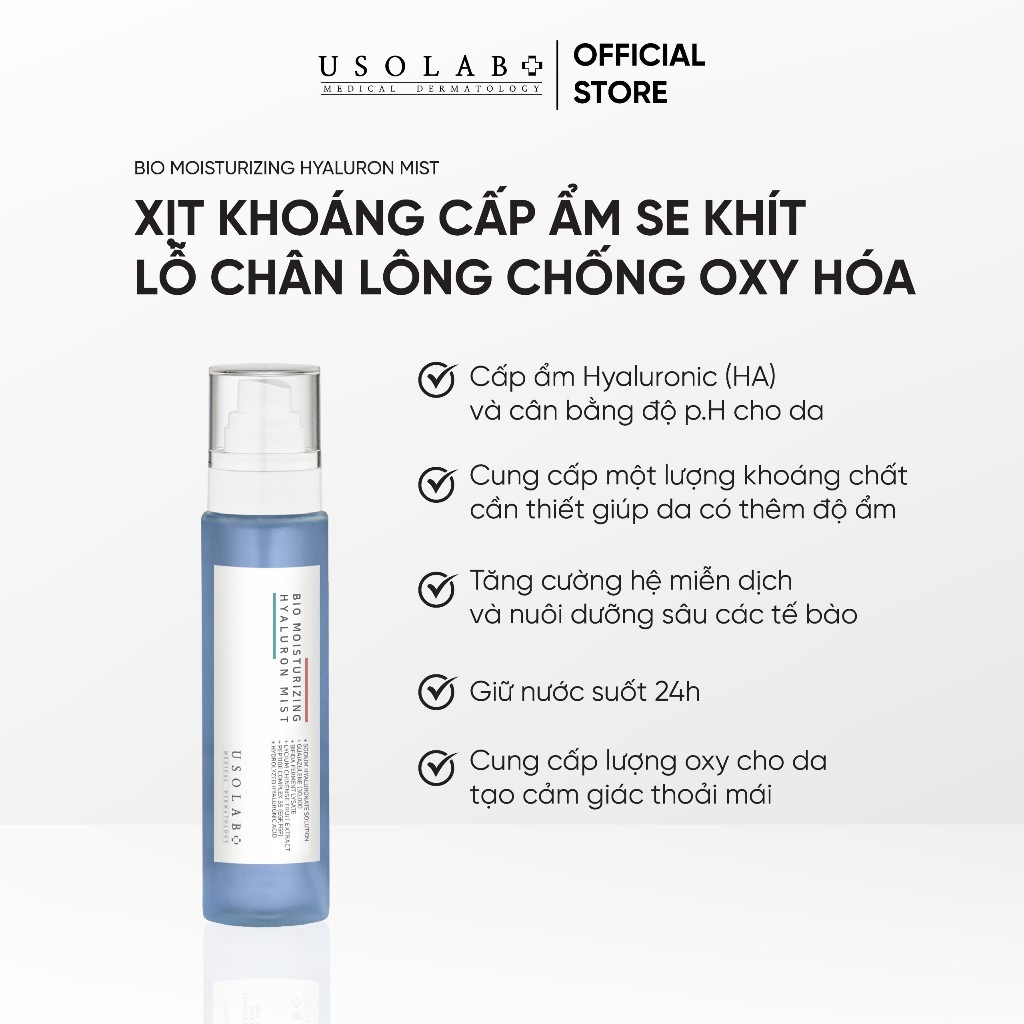 Xịt khoáng cấp ẩm Bio Moisturizing Hyaluron Mist USOLAB Giảm dầu ngừa mụn & làm sạch sâu cho mọi loại da 150ml