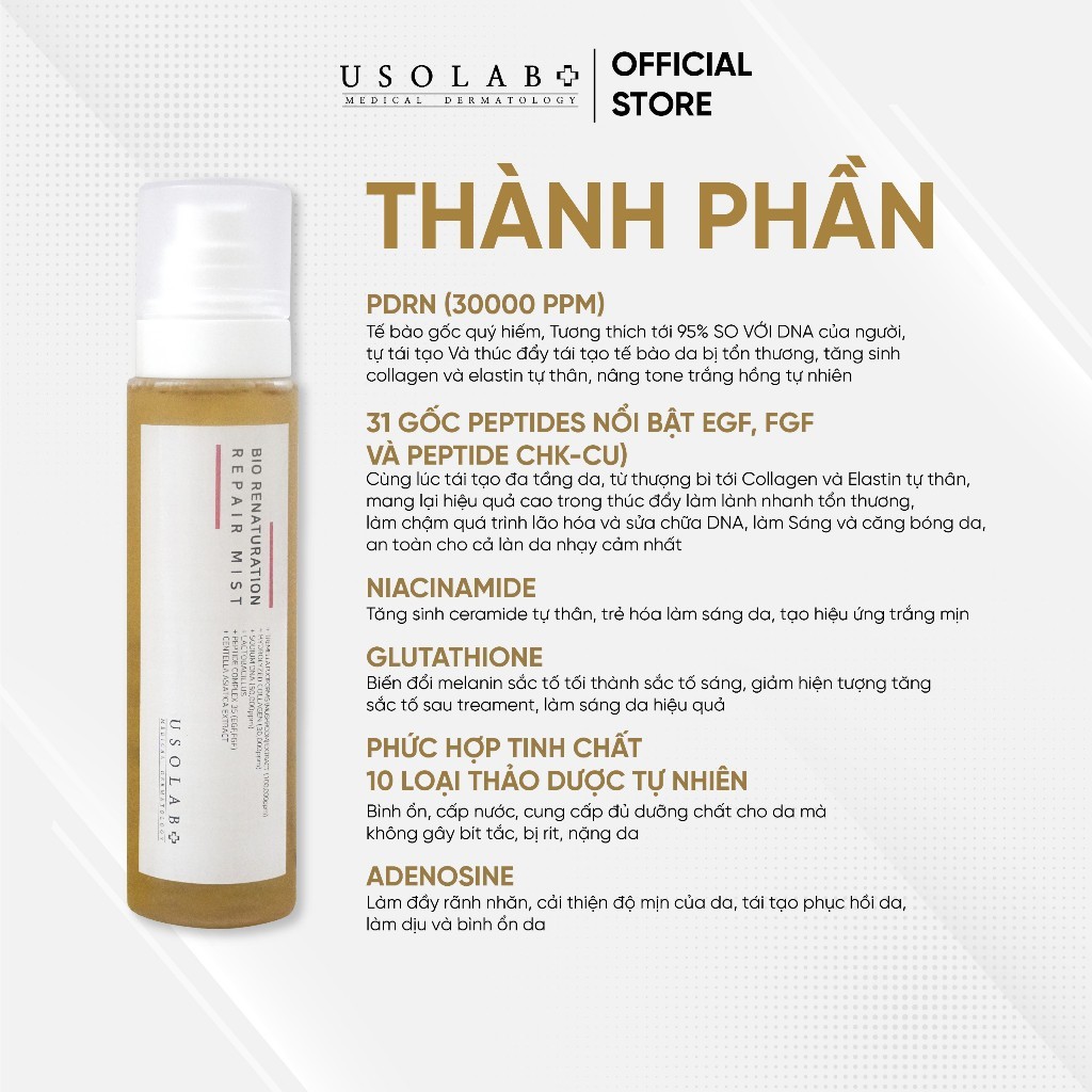 Xịt khoáng và toner 2in1 trắng da, phục hồi USOLAB - Bio Renaturation Repair Mist 150ml