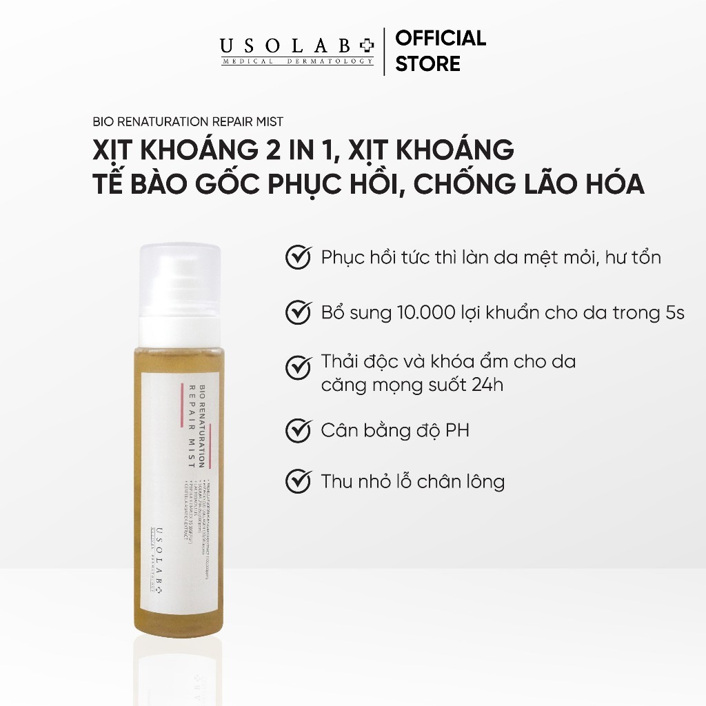 Xịt khoáng và toner 2in1 trắng da, phục hồi USOLAB - Bio Renaturation Repair Mist 150ml