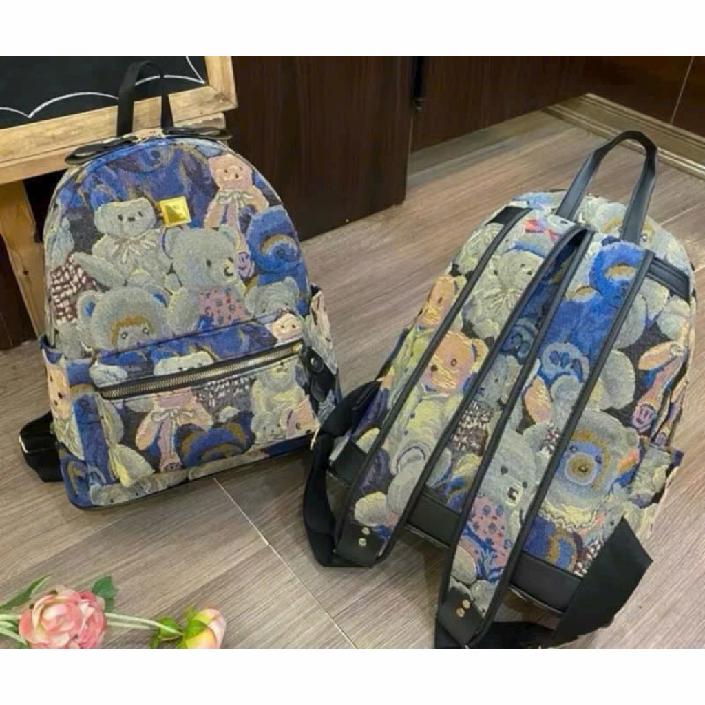 Balo Nữ Họa Tiết Gấu Vintage Dệt Thổ Cẩm Cao Cấp – Balo Đi Học Đi Chơi - B17