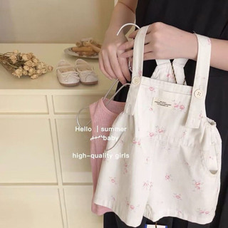 Set yếm màu trắng in hoa + áo thun phong cách hàn quốc cho bé gái