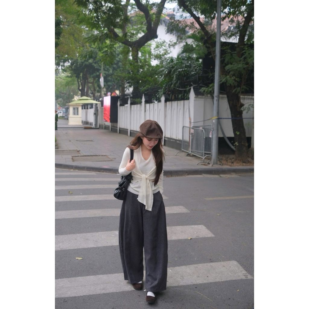 Quần dạ suông li trước lưng chun 947 Nữ the.sweaterweather TSW