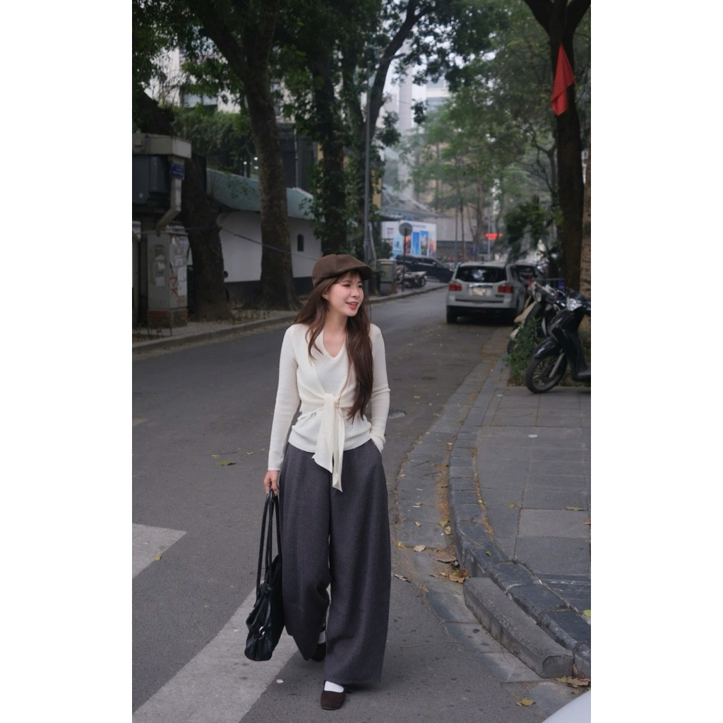 Quần dạ suông li trước lưng chun 947 Nữ the.sweaterweather TSW