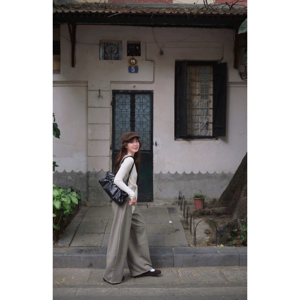 Quần dạ suông li trước lưng chun 947 Nữ the.sweaterweather TSW