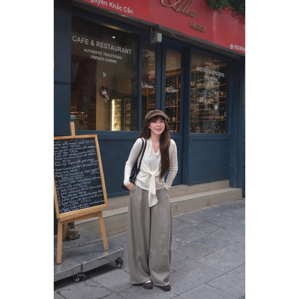 Quần dạ suông li trước lưng chun 947 Nữ the.sweaterweather TSW