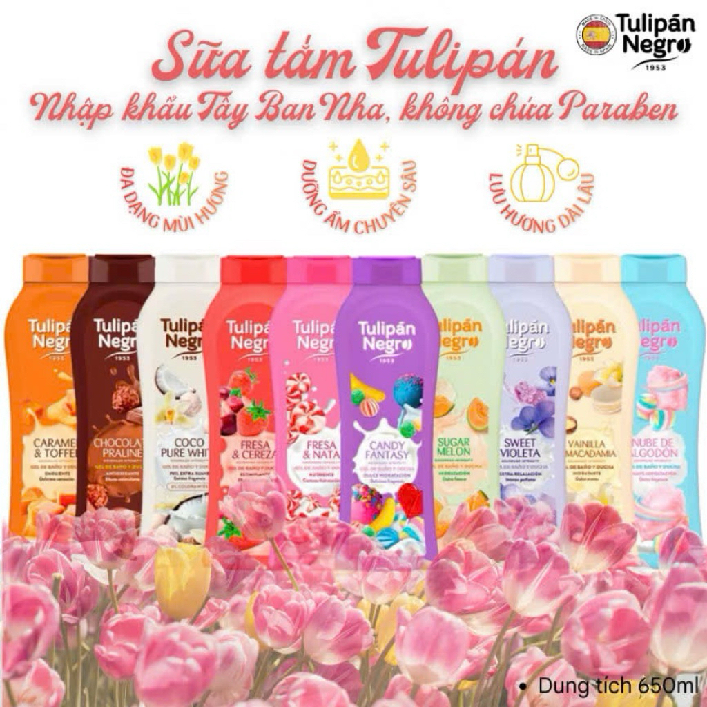 Sữa tắm Tulipán Negro 650ml Tây Ban Nha 650ml ( CHỌN MÀU NGẪU NHIÊN)
